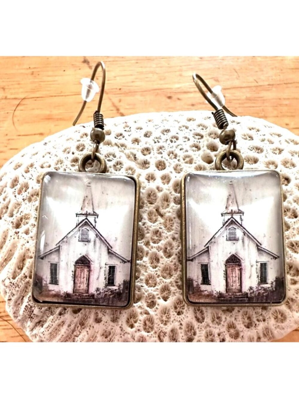 Little White Church Earrings New Country Chapel Amazing Grace Faith Worship Love